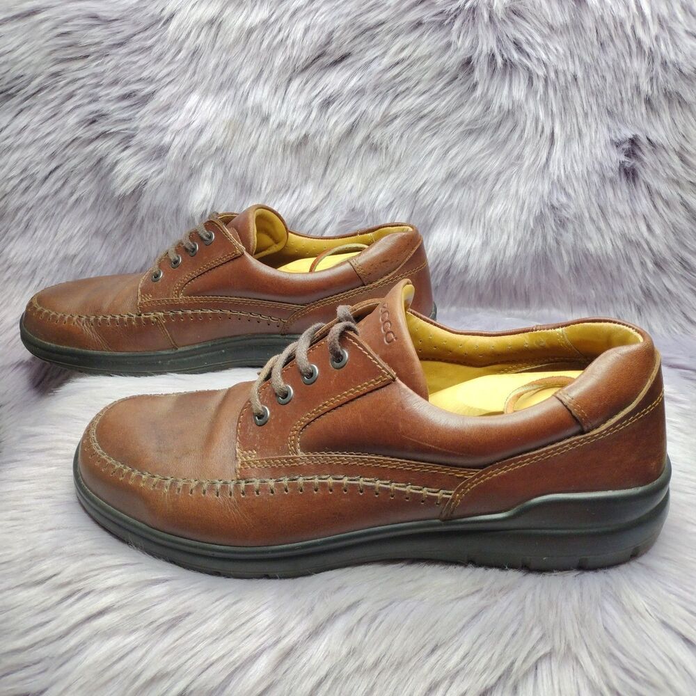 ECCO Seawalker Tie Shoes Brown Leather Casual Oxford Moc Toe Sz EU 47 US 13-13.5